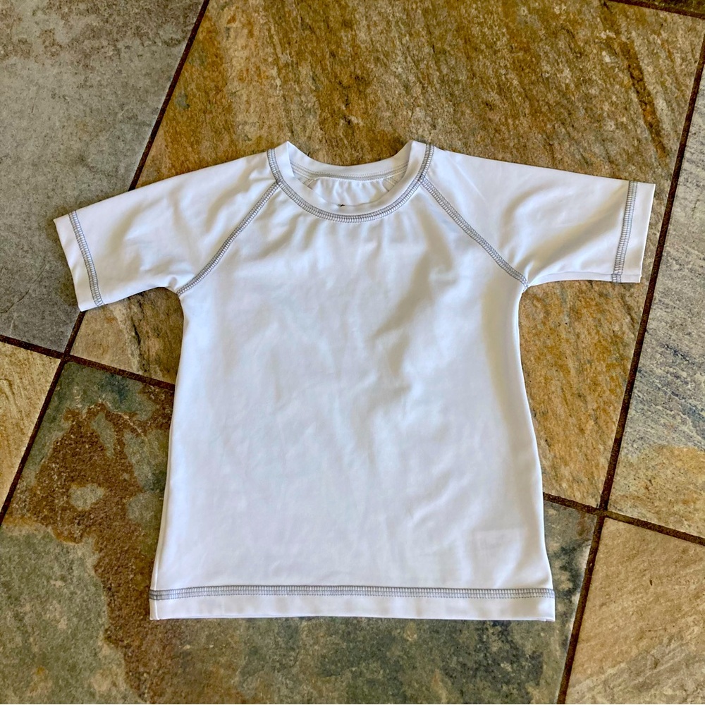 Starting Out white with gray thread rash guard swim top in size 12/18m NWOT